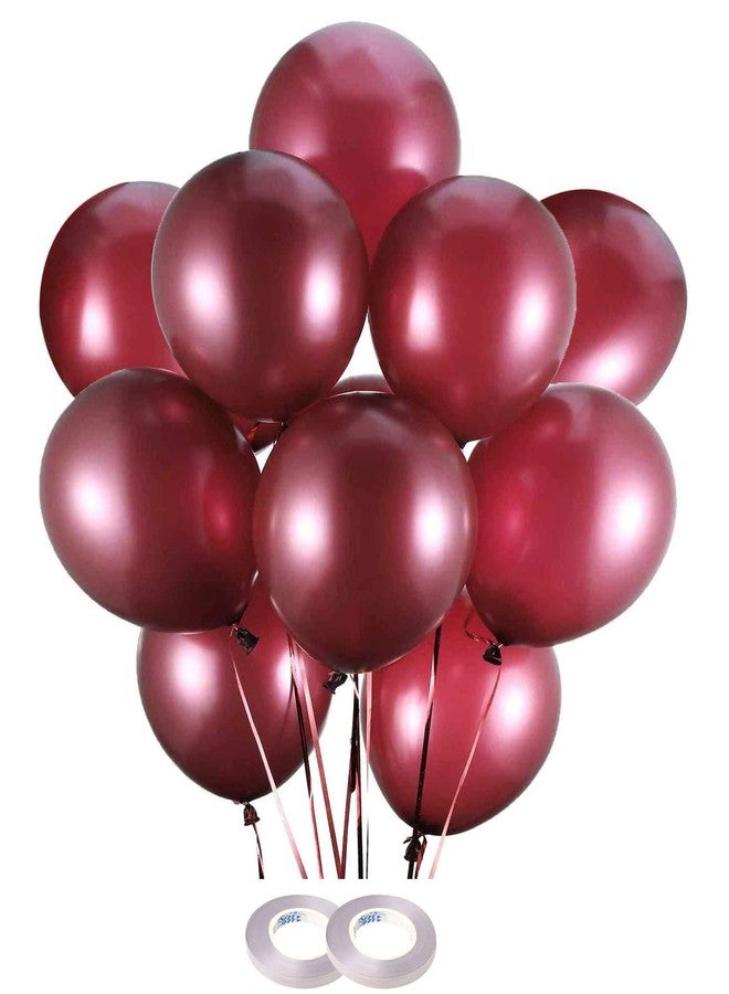 AMFIN® (Pack of 50) Burgandy Metallic Balloons with Matching Curling Ribbon for Birthday Decoration, Happy Birthday Balloons Decoration, Metallic Balloon Party Balloon,- Burgandy - Image 1